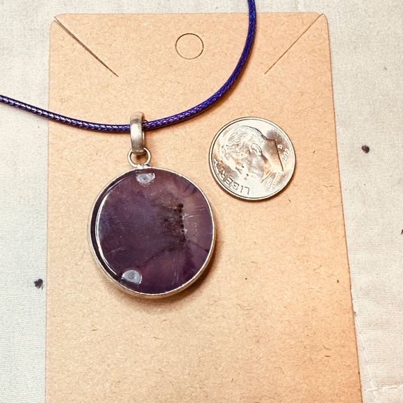 925 Sterling Silver Plated & Amethyst Stone/Crystal Round Disk Pendant EUC - Picture 11 of 13
